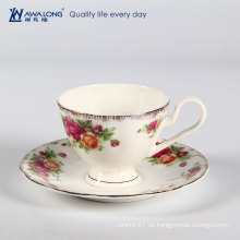 Forma redonda de calidad europea moderna de hueso fino China taza de café y platillo